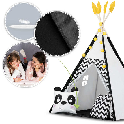 Børnetelt i tipi-design med puder og guirlande - perfekt til leg og indretning af børneværelset