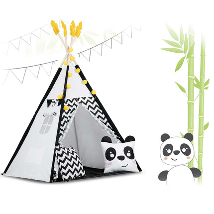 Børnetelt i tipi-design med puder og guirlande - perfekt til leg og indretning af børneværelset
