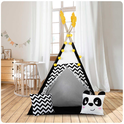 Børnetelt i tipi-design med puder og guirlande - perfekt til leg og indretning af børneværelset