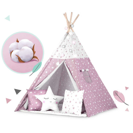 Børnetelt i tipi-design med lys og puder - perfekt til leg og indretning af børneværelset