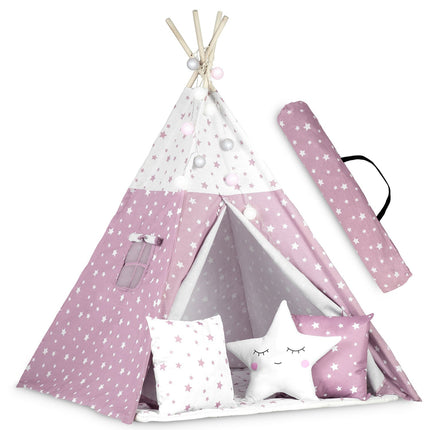 Børnetelt i tipi-design med lys og puder - perfekt til leg og indretning af børneværelset
