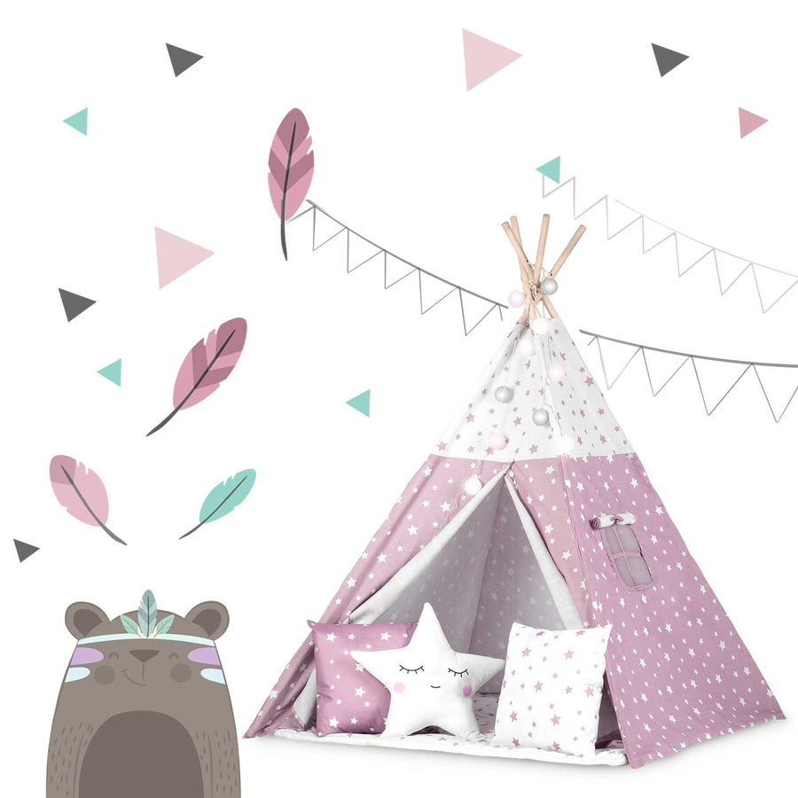 Børnetelt i tipi-design med lys og puder - perfekt til leg og indretning af børneværelset