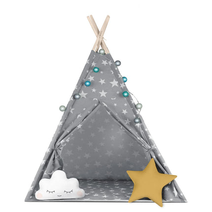 Børnetelt i tipi-design med lys og puder - perfekt til leg og indretning af børneværelset