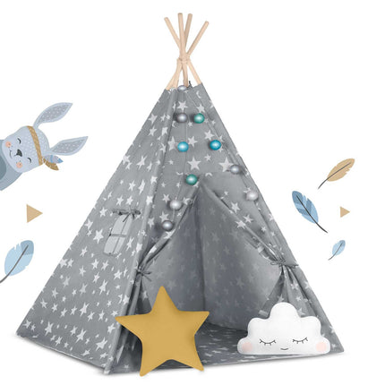 Børnetelt i tipi-design med lys og puder - perfekt til leg og indretning af børneværelset