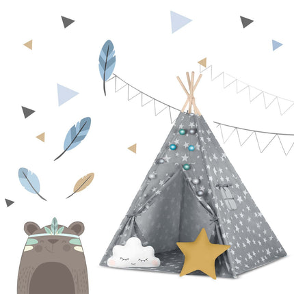 Børnetelt i tipi-design med lys og puder - perfekt til leg og indretning af børneværelset