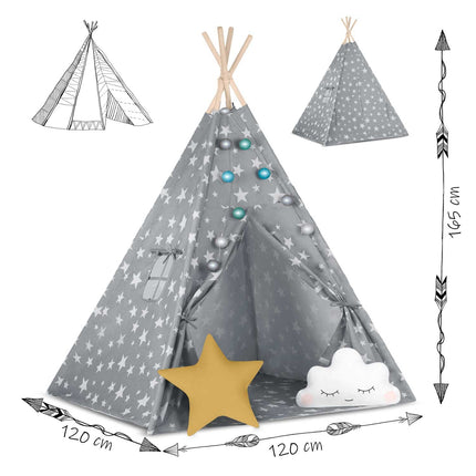 Børnetelt i tipi-design med lys og puder - perfekt til leg og indretning af børneværelset