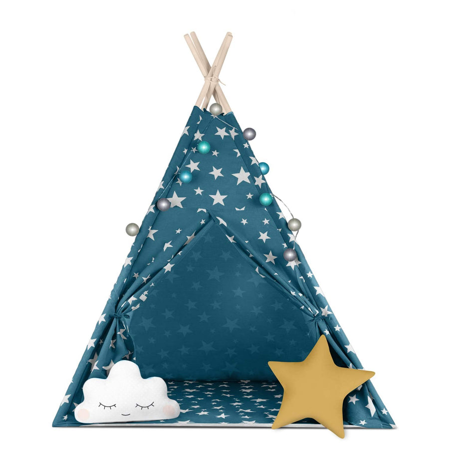 Børnetelt i tipi-design med lys og puder - perfekt til leg og indretning af børneværelset