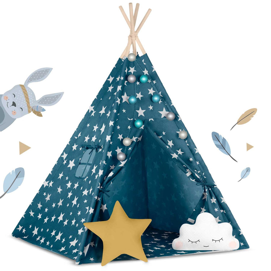 Børnetelt i tipi-design med lys og puder - perfekt til leg og indretning af børneværelset