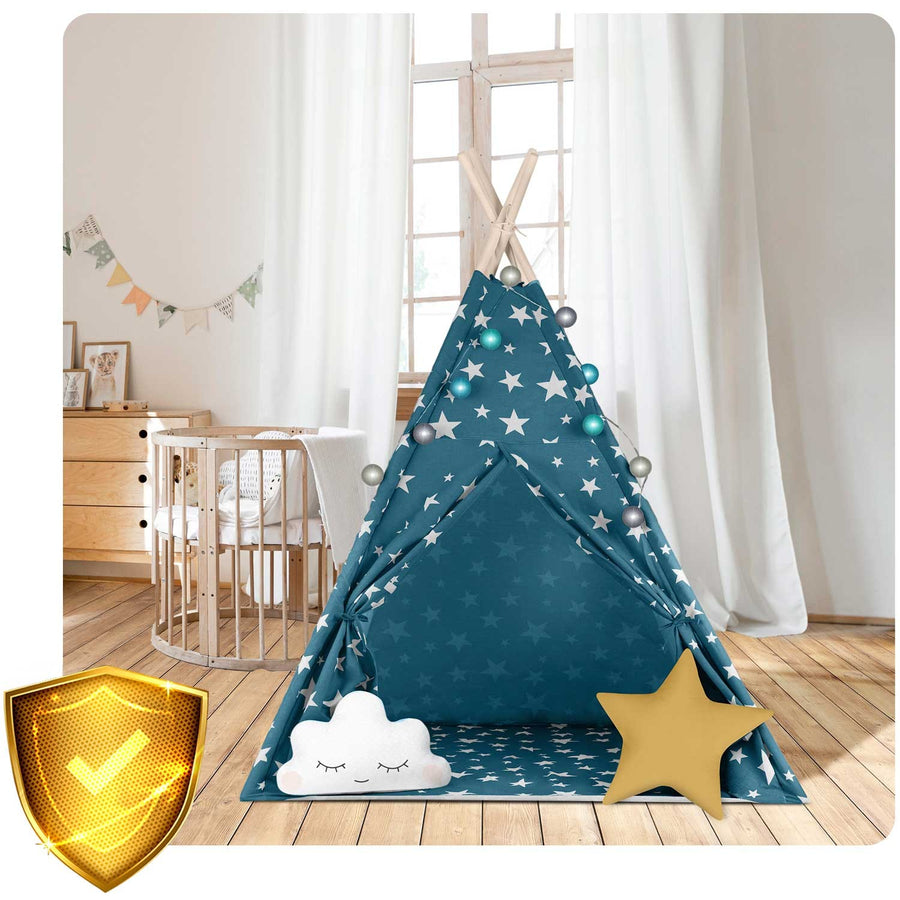 Børnetelt i tipi-design med lys og puder - perfekt til leg og indretning af børneværelset