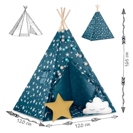 Børnetelt i tipi-design med lys og puder - perfekt til leg og indretning af børneværelset