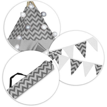 Børnetelt i tipi-design med lys og puder - perfekt til leg og indretning af børneværelset