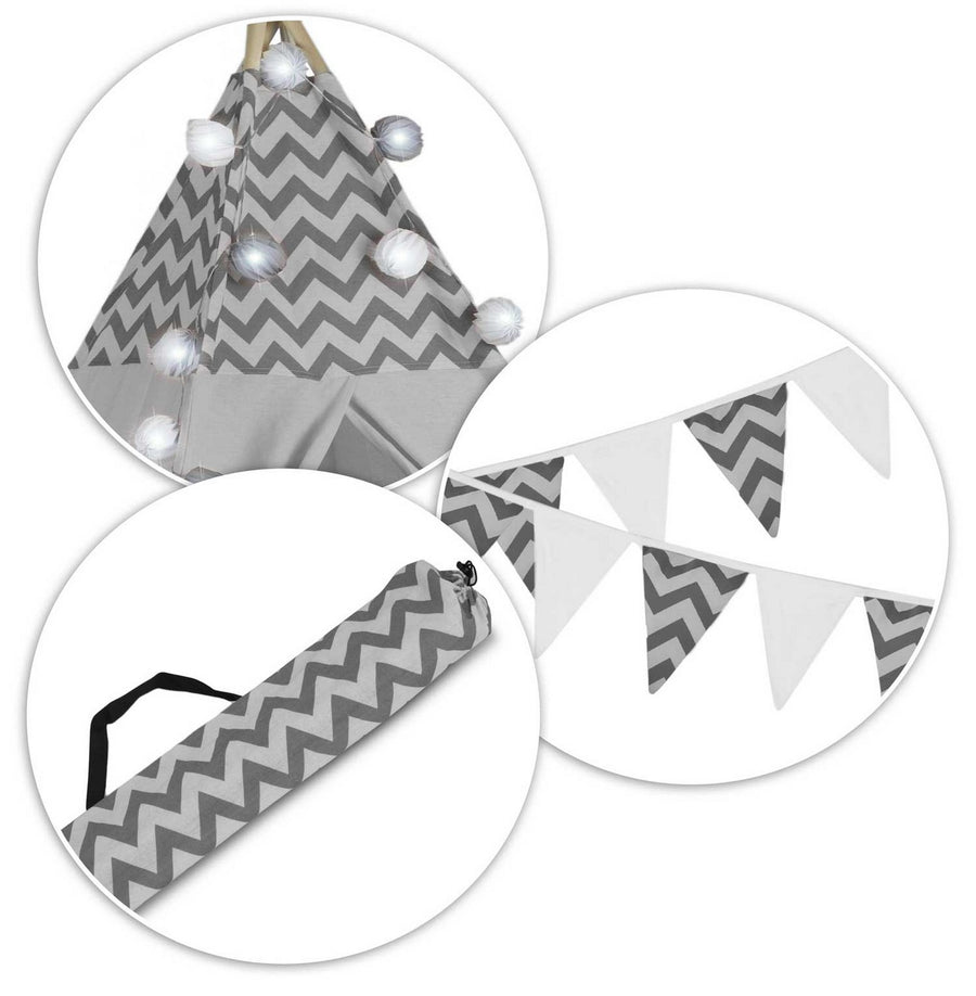 Børnetelt i tipi-design med lys og puder - perfekt til leg og indretning af børneværelset