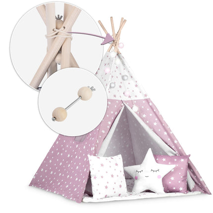 Børnetelt i tipi-design med lys og puder - perfekt til leg og indretning af børneværelset