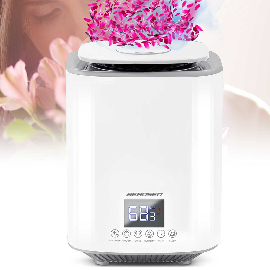 Moderne luftfugter med ionisering og aromaterapi - 2,6L vandtank