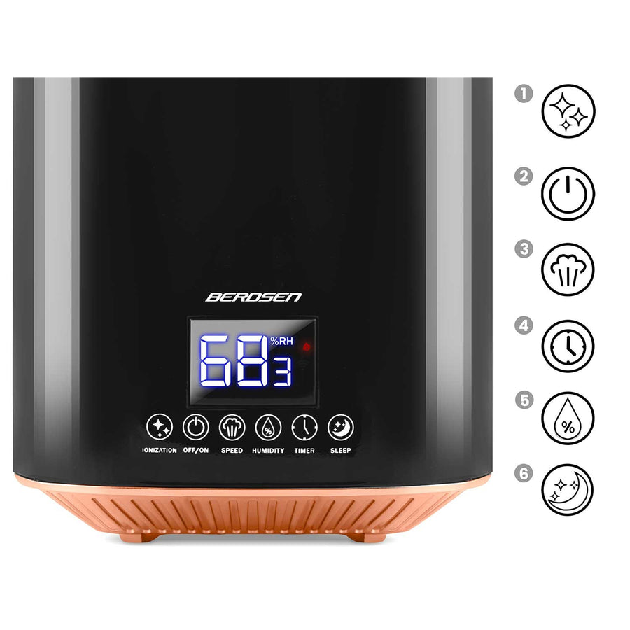 Luftfugter med ionisering og aromaterapi - 2,6L vandtank, automatisk slukning, hygrostat og LED berøringspanel