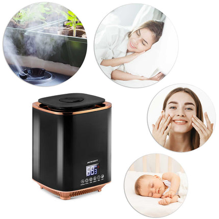 Luftfugter med ionisering og aromaterapi - 2,6L vandtank, automatisk slukning, hygrostat og LED berøringspanel