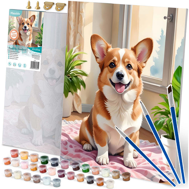 Mal efter nummer sæt med Corgi hund - 40x50 cm lærred til kreativ sjov for hele familien