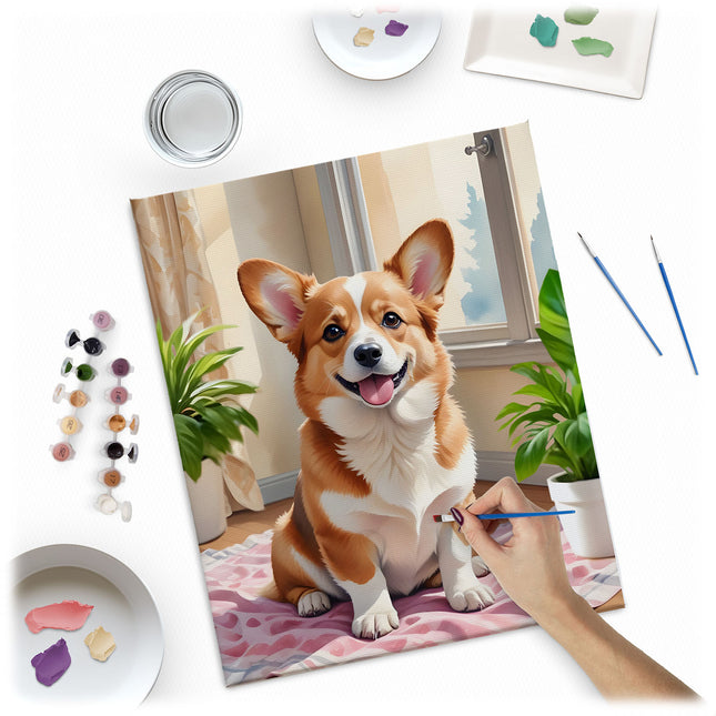 Mal efter nummer sæt med Corgi hund - 40x50 cm lærred til kreativ sjov for hele familien