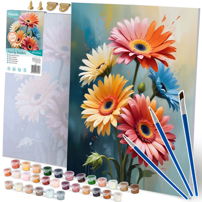 Mal efter nummer sæt med blomstermotiv - 40x50 cm, perfekt til kreative sjæle og familietid