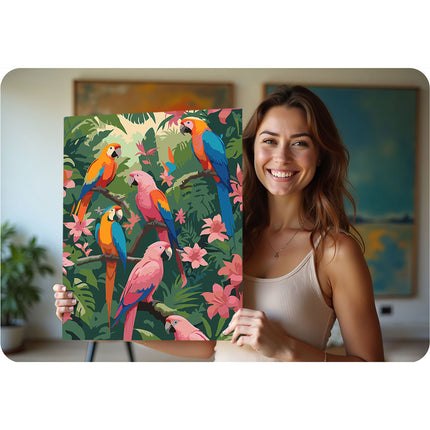 Mal efter nummer sæt med papegøjer - 40x50 cm kreativt maleri til alle aldre