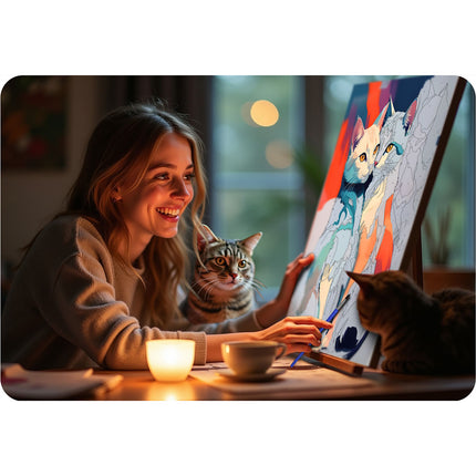 Mal efter nummer sæt med kattemotiv - 40x50 cm kreativt maleri til alle aldre