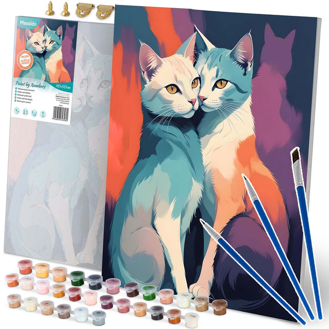 Mal efter nummer sæt med kattemotiv - 40x50 cm kreativt maleri til alle aldre
