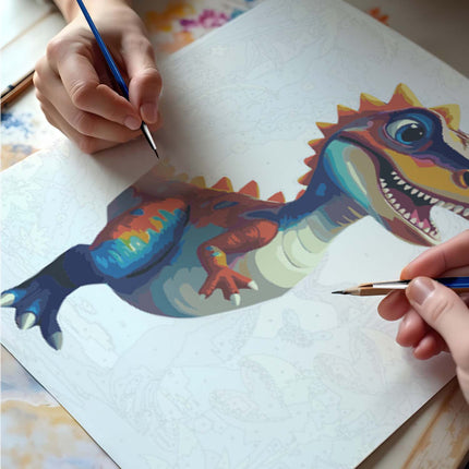 Mal efter nummer sæt med dinosaur-motiv 40x50 cm - kreativ hobby for hele familien