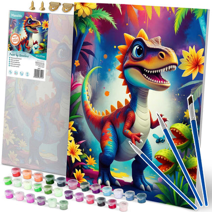 Mal efter nummer sæt med dinosaur-motiv 40x50 cm - kreativ hobby for hele familien
