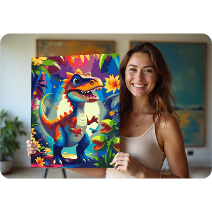 Mal efter nummer sæt med dinosaur-motiv 40x50 cm - kreativ hobby for hele familien