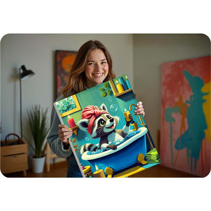 Mal efter nummer sæt 40x50 cm - Vaskebjørn, kreativt maleri til alle aldre