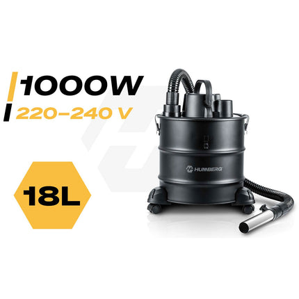 Askesuger til pejs, ovn og grill 1000 W med 18 l metalbeholder og HEPA-filter