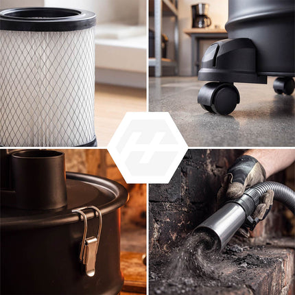 Askesuger til pejs, ovn og grill 1000 W med 18 l metalbeholder og HEPA-filter