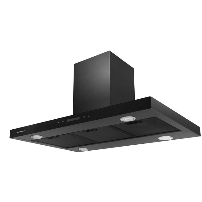 Køkkenø-emhætte 90 cm i sort rustfrit stål med LED-belysning og berøringskontrol - effektiv lugtfjernelse og energibesparende design