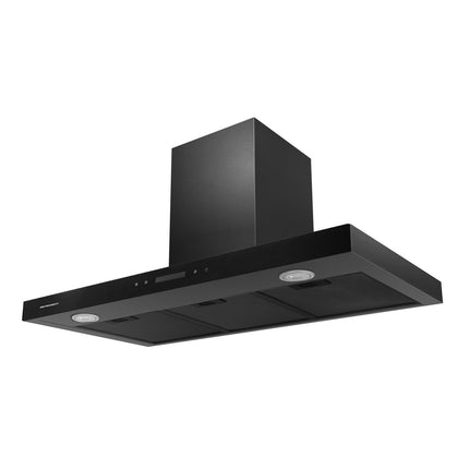 Køkkenemhætte 90 cm med sort rustfrit stål og LED-belysning - Effektiv udsugning og absorbering til moderne køkkener