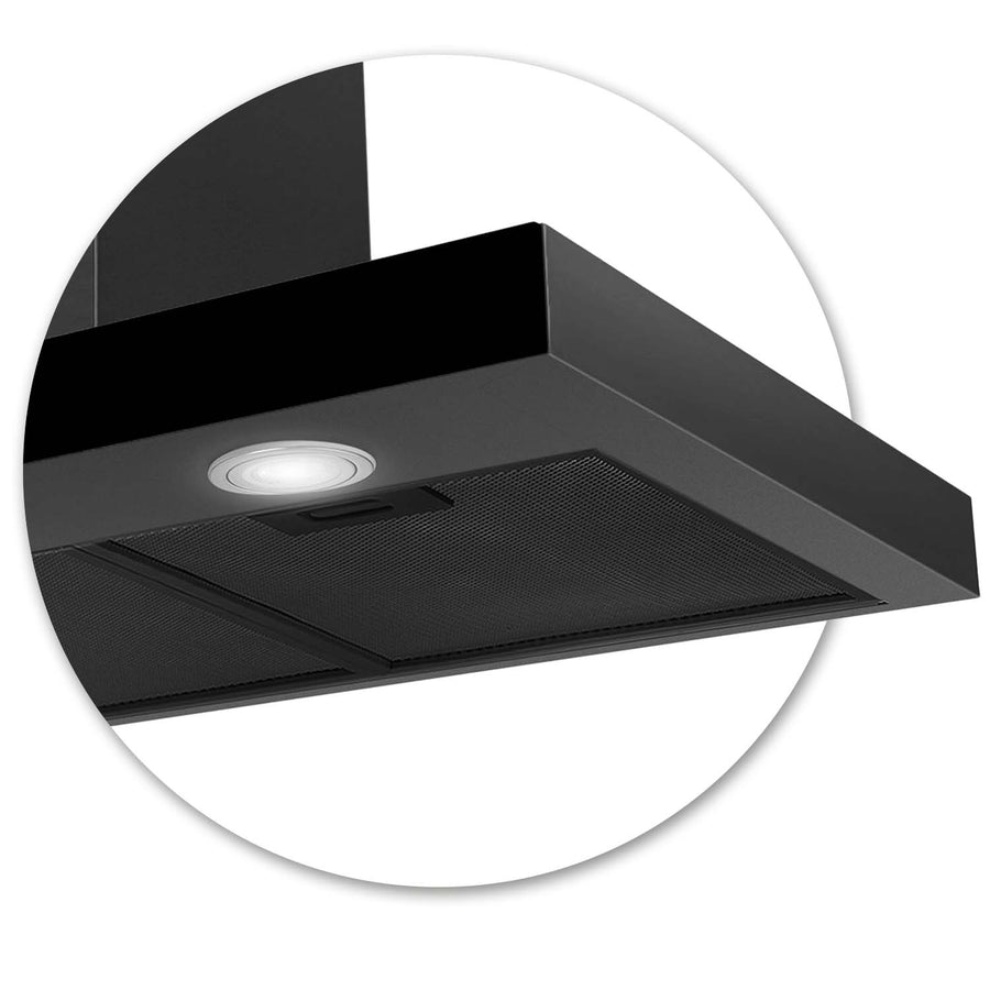 Køkkenemhætte 90 cm i sort rustfrit stål med LED-belysning og berøringskontrol - effektiv lugtfjernelse og energibesparende design