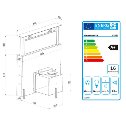 Emhætte med indbygget bordplade - 90 cm sort, elegant og effektiv løsning til dit køkken