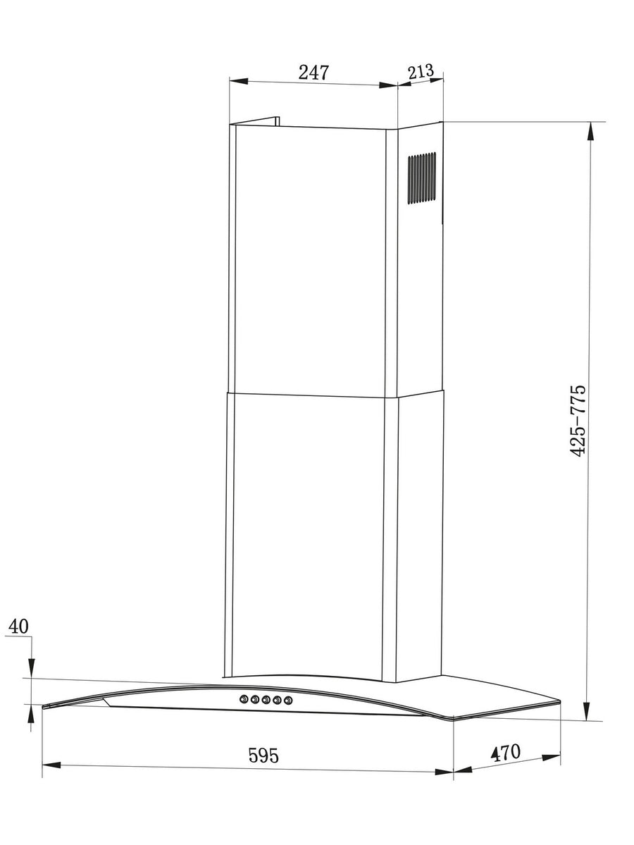 Emhætte med skorsten i rustfrit stål - 60 cm moderne design til køkkenet