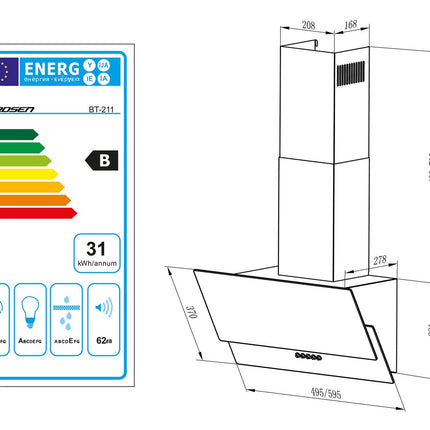 Emhætte 60 cm i sort med LED-belysning til moderne køkkener