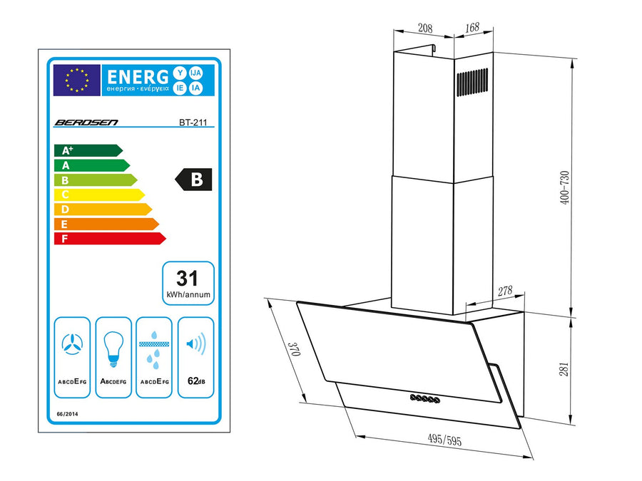 Emhætte 60 cm i sort med LED-belysning til moderne køkkener