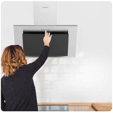 Køkkenemhætte 60 cm i rustfrit stål med sort finish - effektiv udsugning og LED-belysning