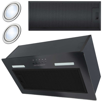 Køkkenemhætte 52 cm - Indbygget, Sort Stål med LED-belysning og Minimalistisk Design