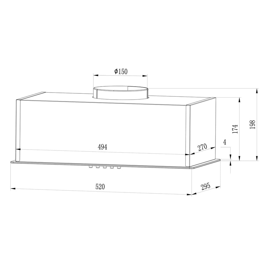 Køkkenemhætte 52 cm - Indbygget, Sort Stål med LED-belysning og Minimalistisk Design