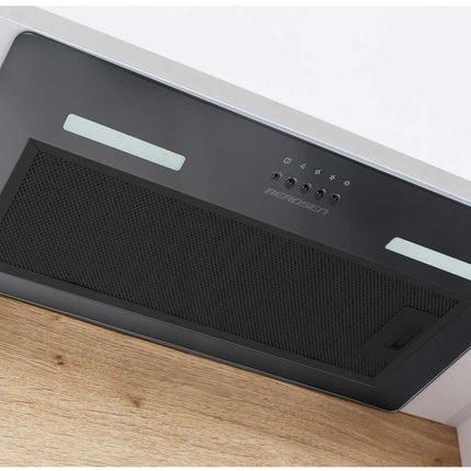 Køkkenemhætte 52 cm - Indbygget, Sort Stål med LED-belysning og Minimalistisk Design