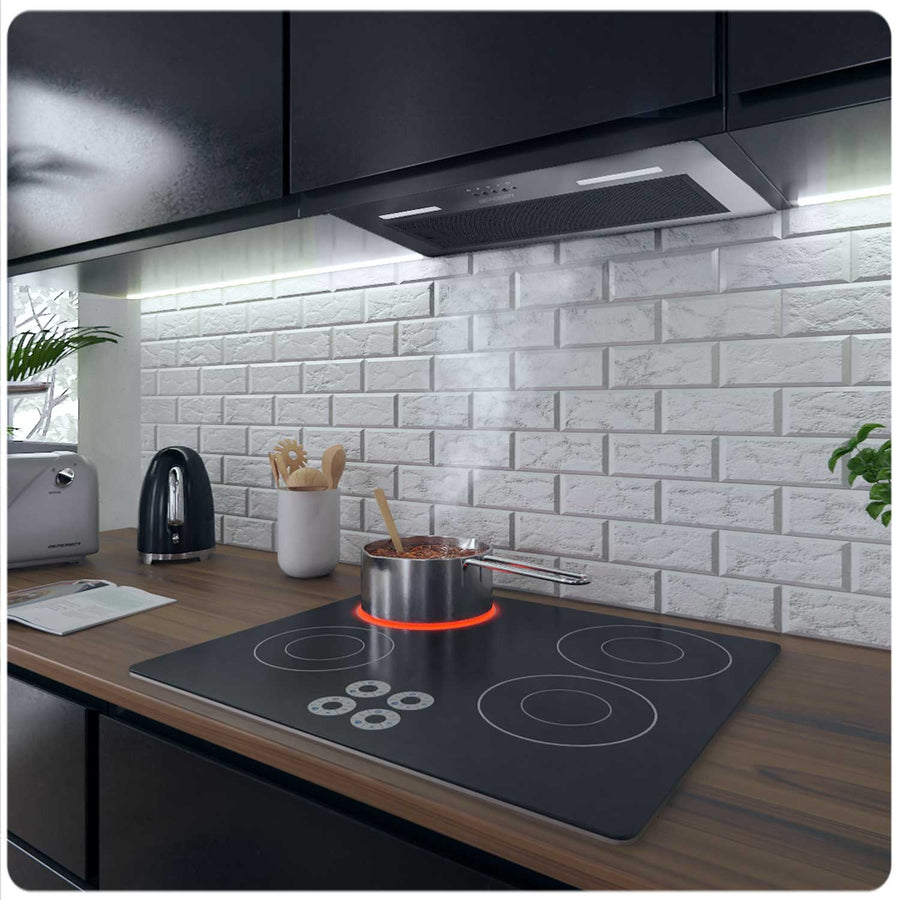 Køkkenemhætte 52 cm - Indbygget, Sort Stål med LED-belysning og Minimalistisk Design
