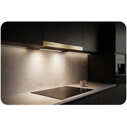Underskabsemhætte med udtræk 60 cm, 200 m³/t, LED og 2 aluminiumsfiltre – sort og guld