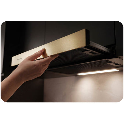Underskabsemhætte med udtræk 60 cm, 200 m³/t, LED og 2 aluminiumsfiltre – sort og guld