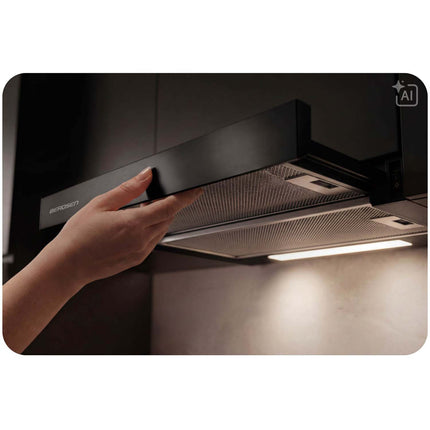 Teleskopemhætte 50 cm til indbygning med 200 m³/t, 2 hastigheder og LED-lys – sort