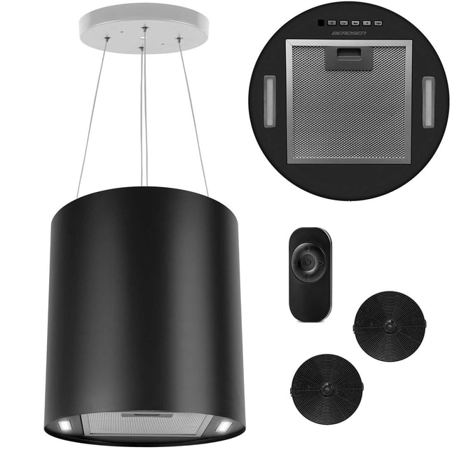 Køkkenø emhætte i rustfrit stål med LED-belysning - 35 cm diameter, 38 cm høj, 3 hastigheder