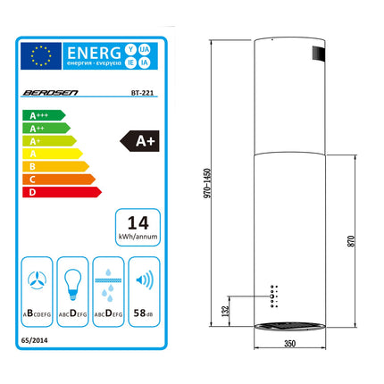 Køkkenø emhætte i rustfrit stål - 35 cm med LED-belysning og 3 hastigheder