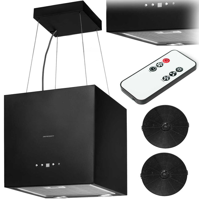 Ø-emhætte 40 cm i rustfrit stål med LED-lys, fjernbetjening og 2 kulfiltre – sort